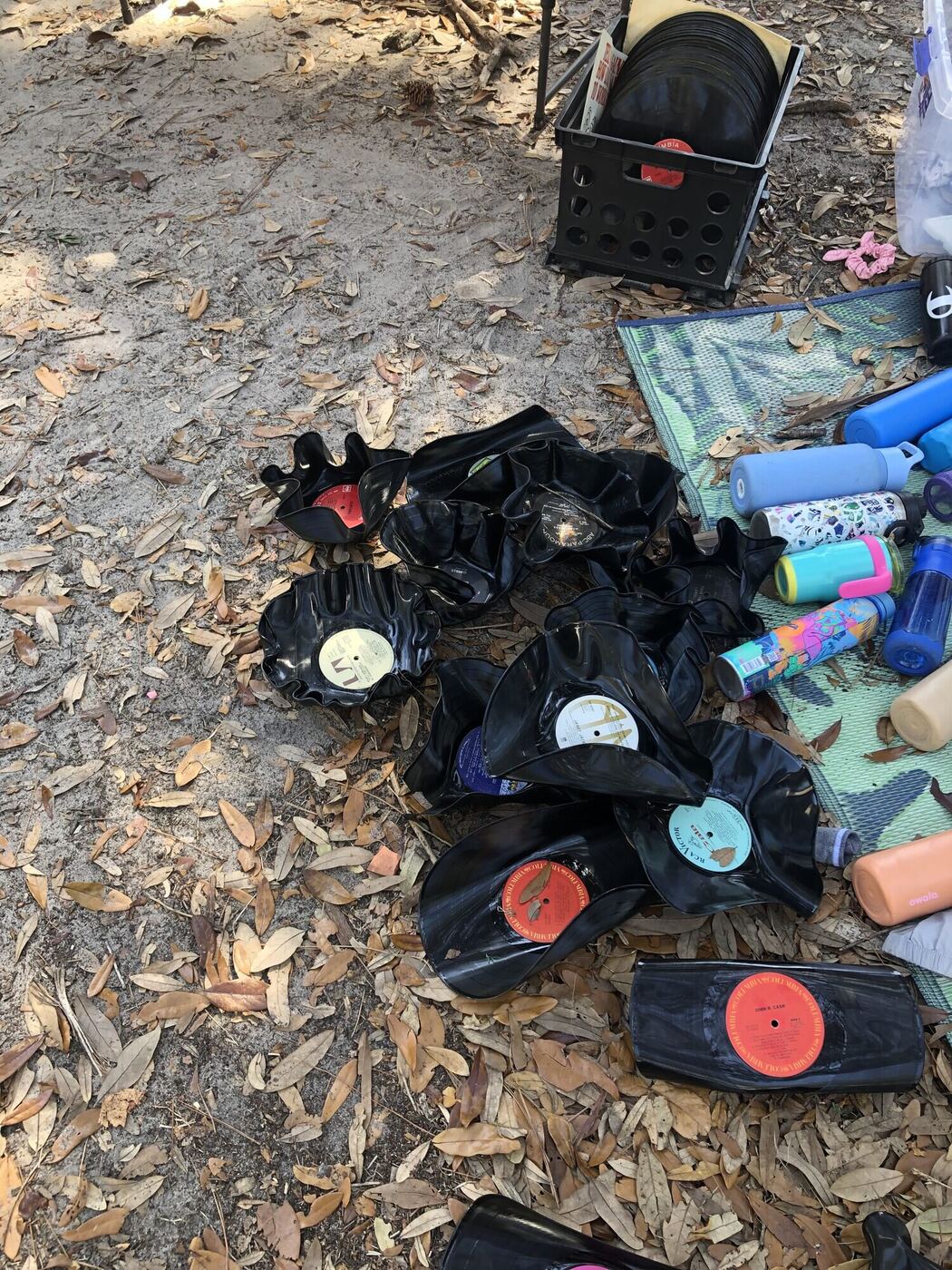 Old vinyl records warping in the sun