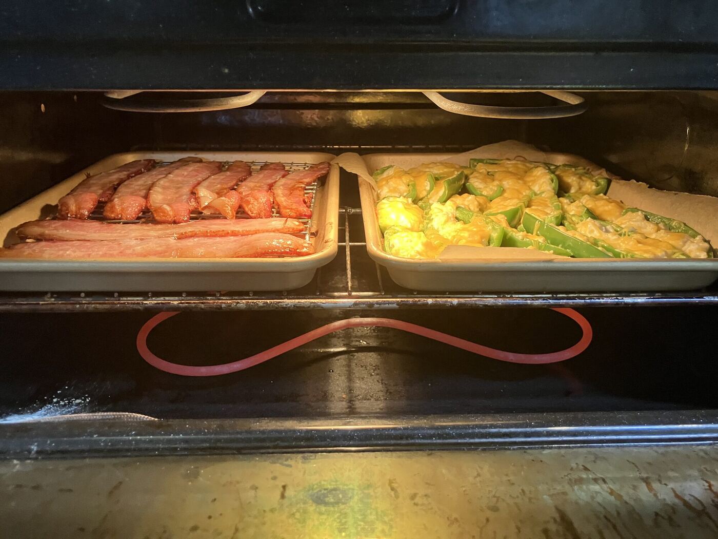 Two trays in the oven