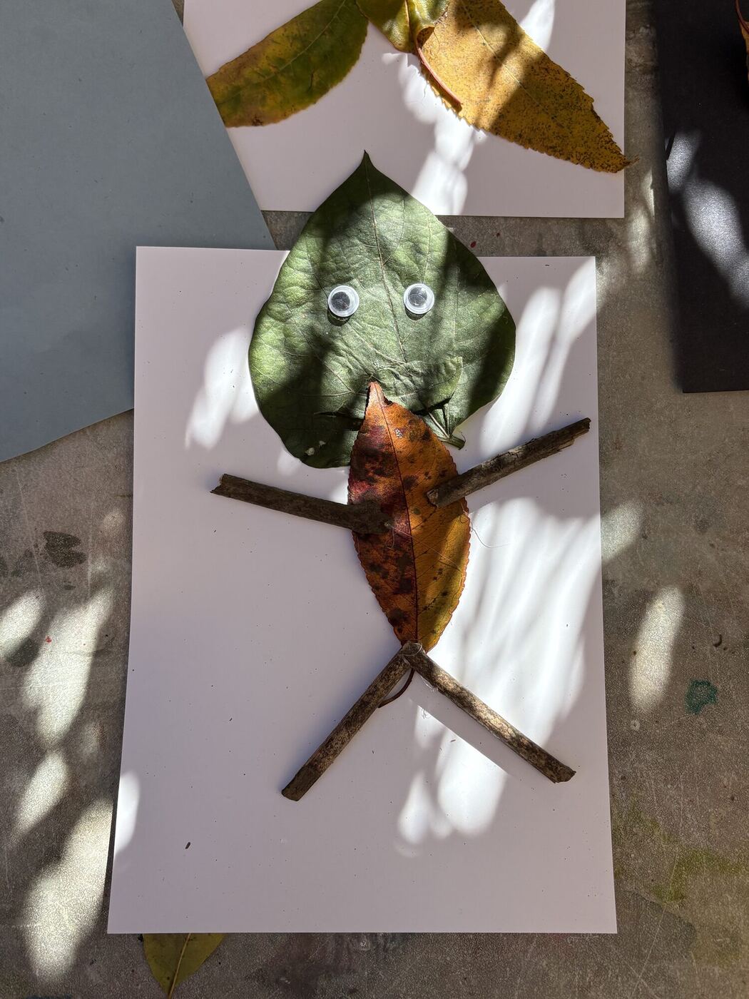 A leaf creature with twig arms and legs